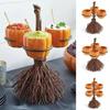 Pumpkin Halloween Snack Bowl Stand Broom Candy Holder Party Serving Fruit Salad