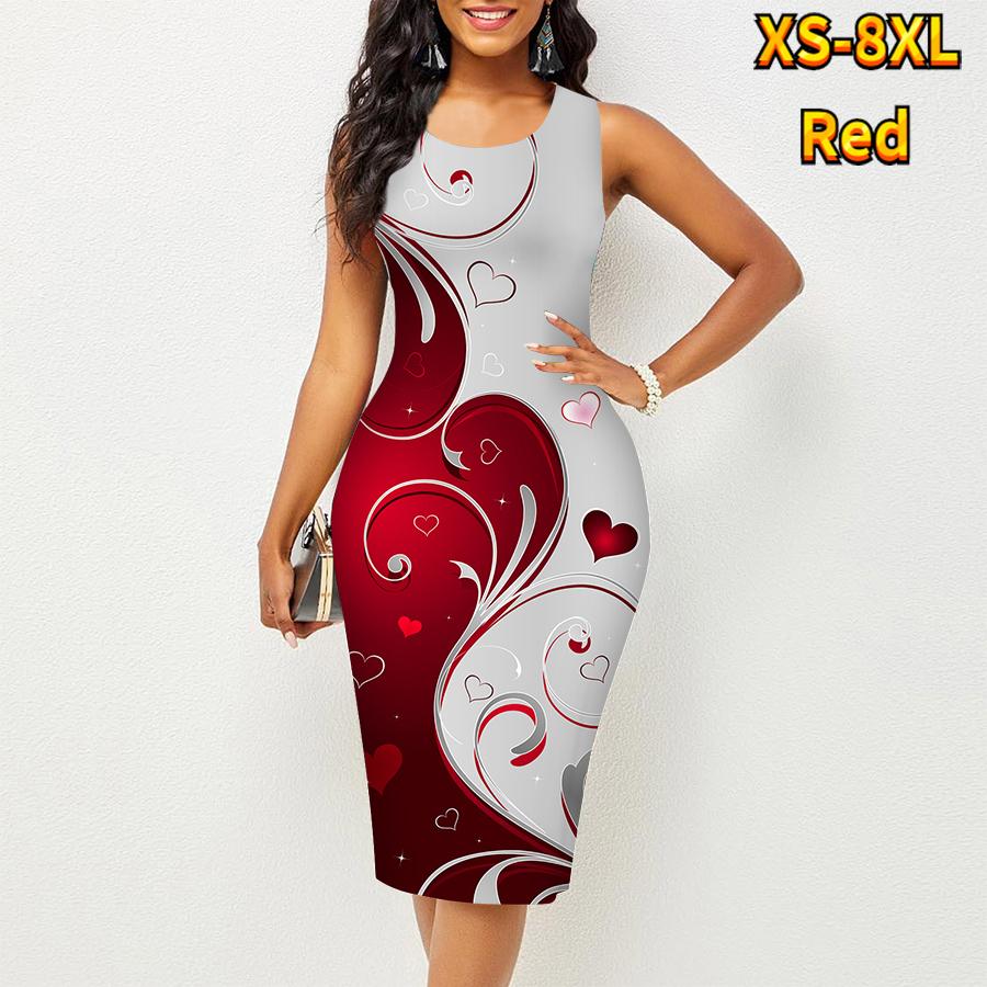 Женское платье Sling Summer Splicing Hearts Together Print Dresses Tight без рукавов Slim Fit Sexy Fashion Top Clothing
