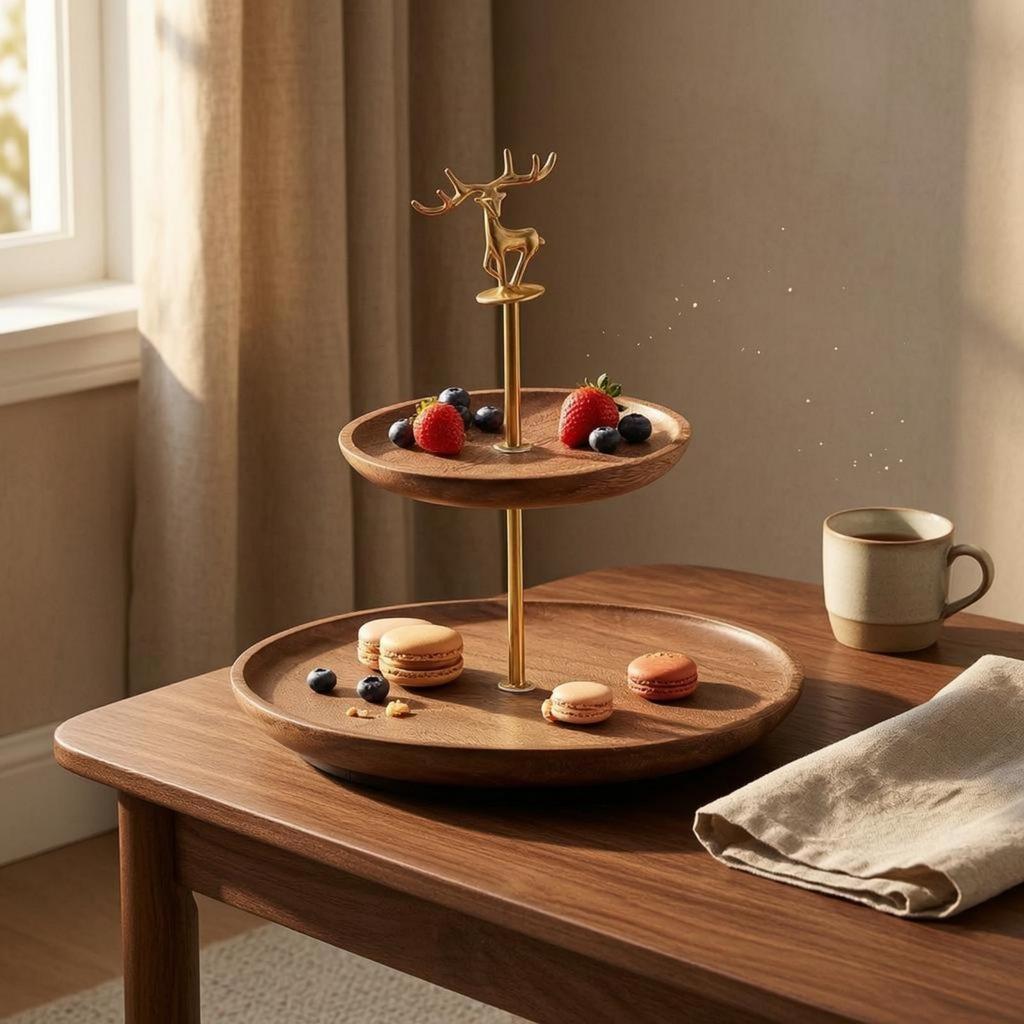 Декоративный поднос с оленем Двухъярусный Деревянный Двухъярусный Многоуровневая подставка-витрина