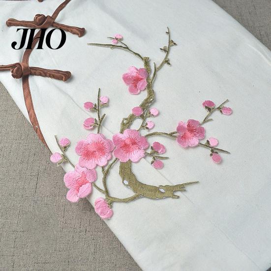 Cotton Fabric Iron On Patch Cherry Blossom Iron-On Plum Applique Embroidered Flower Vines Easy To Use Embroidery DIY Trim for Jeans Garment