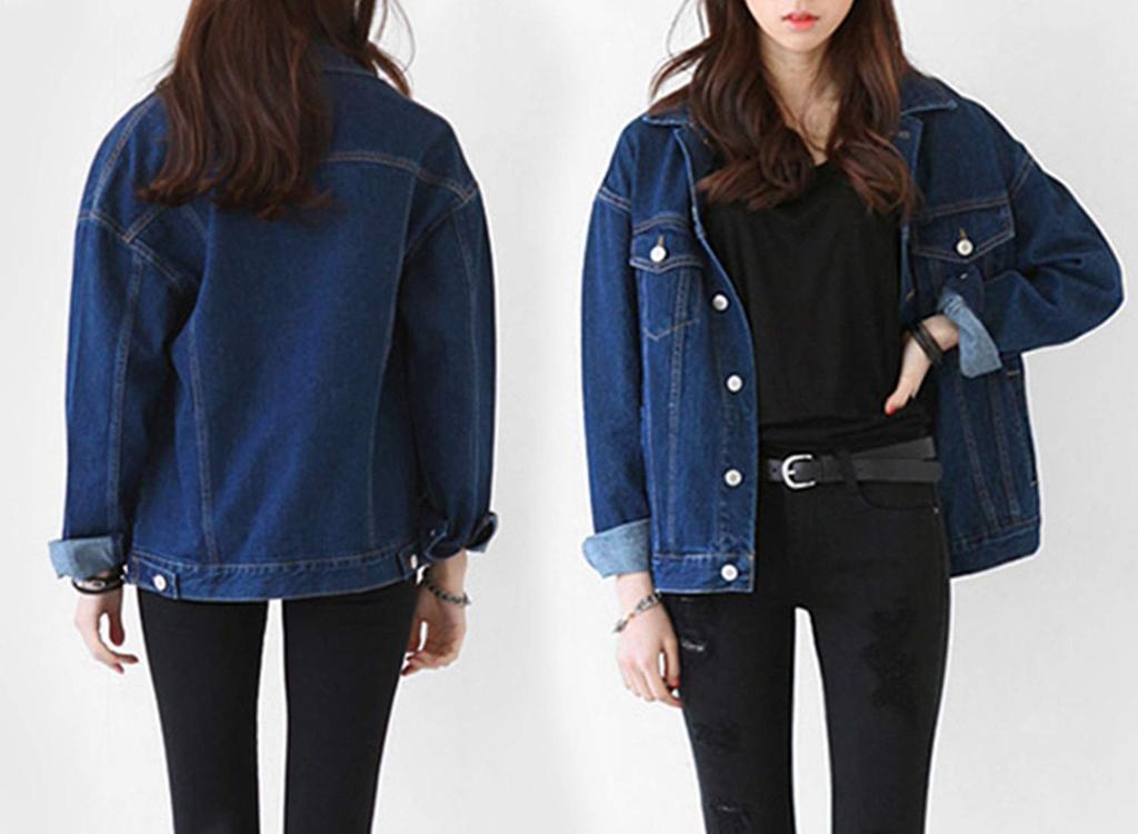 Из Денима Стильный Повседневный Удлиненный Деним Л (Сонг Сонг) Женская куртка, Верхняя одежда, Топ, Скрывающая недостатки фигуры, Стройнящая, Повседневная, Для взрослых, Для поездок, В школу,