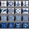 Home Decor Blue Mermaid Sailor Marines Graphic Print Pillowcase Square Bedroom Living Room Pillowcase Cushion Cover