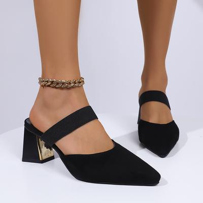 Мода 2025 Новые женские шлепанцы с острым носком Летние Новая мода Босоножки на толстом каблуке Удобные туфли-лодочки на высоком каблуке для женщин