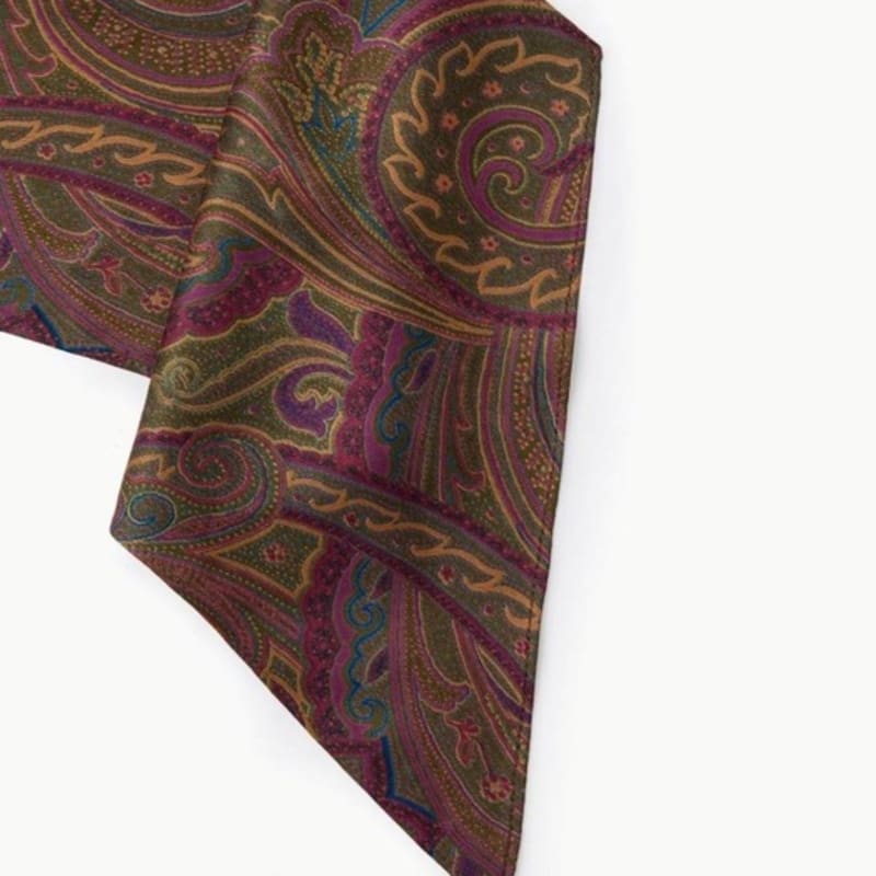 KUME Patterned Skinny Silk Scarf, Khaki