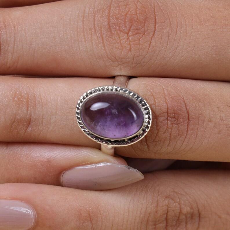 Amethyst Gemstone Ring, Handmade Designer Ring, Statement Ring, Oval Ring, Unisex Gift, Silver Jewelry, 925 Sterling Silver
