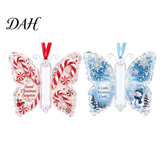 Office Desk Hanging Ornament 2Pcs Acrylic Butterfly Money Holder Ornaments, Decorative Cash Pendant for Christmas Stylish Tree Window Hanging, Unique