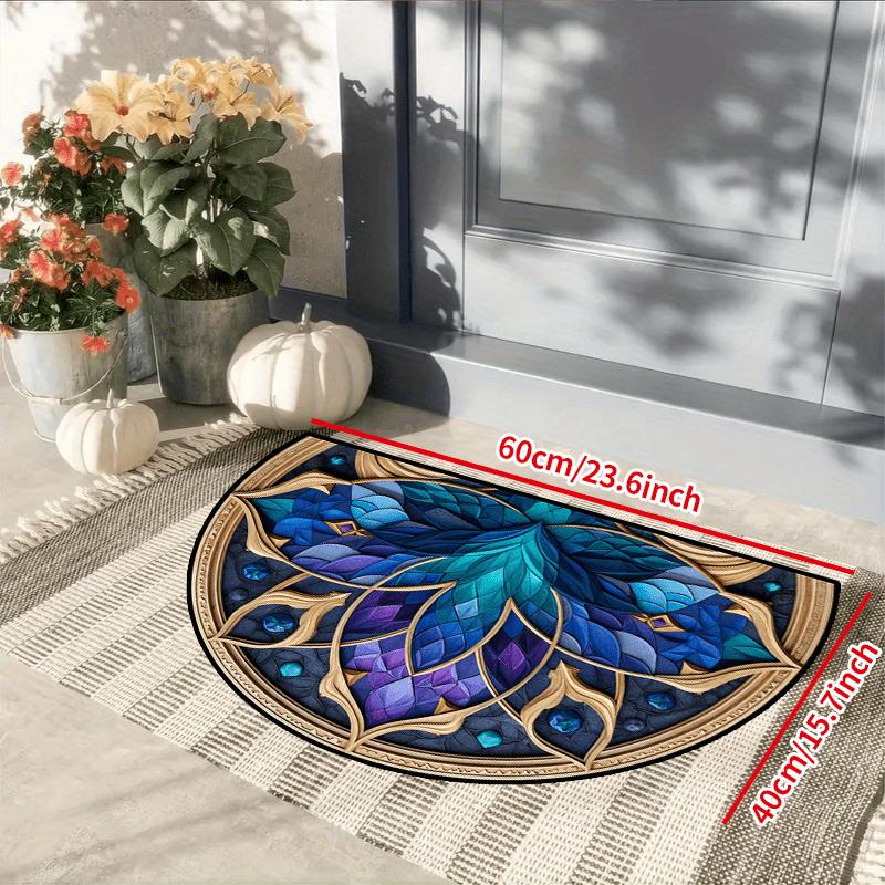 Роскошный полукруглый ковер с мозаичным узором, бирюзово-синий, золотой, нескользящий, декоративный коврик, ковер с 2D-печатью для декора входной двери, крыльца