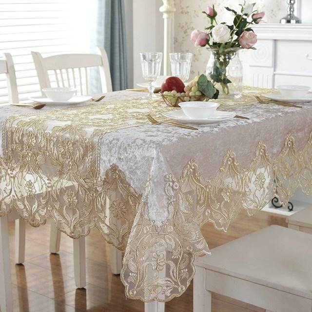 Tablecloth Embroidered White Golden Velvet Gold Luxury Table Dining Table Cover Table Cloth Flower Lace Tv Cabinet Dust Cover