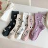Korean Fashion Women Socks Cartoon Panda Print Kawaii Cute Socks College Style School Girls Breathable Cotton Middle Tube Socks