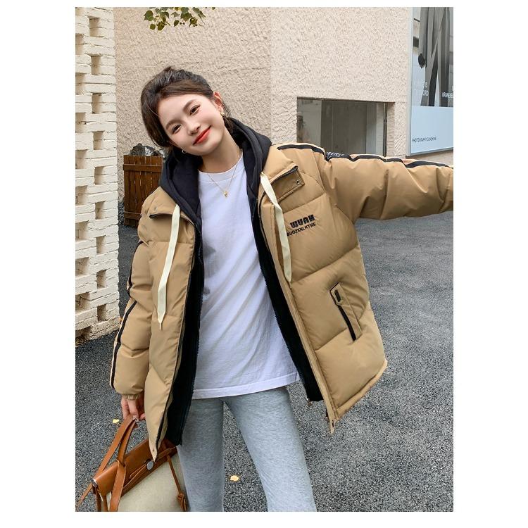 Утолщенная зимняя куртка для женщин с контрастными цветами, хлопковое пальто в корейском стиле, короткая секция, имитация двухкомпонентного пуховика