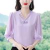 Solid Color Chiffon Shirt Women's New Summer V Neck Bottoming Top Seven-quarter Sleeve Sleeve Versatile Pullovers Chiffon Blouse