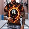 Men's Street Hip Hop T-shirt Summer Fashion Flame Billiards Pattern Casual Street Fashion Short Sleeve