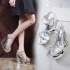 Woman Summer Fashion New Leather Buckle Wrist Strap Metal Decoration Platform Special-shaped High Heel Sandals 1076 Series 15cm Heel 5cm Platform LFD