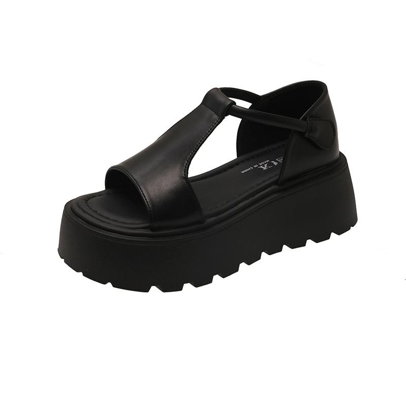 Полая верхняя одежда универсальные французские простые сандалии с открытым носком женские 2025 лето на толстой подошве увеличивающие рост римские маффины пляжная обувь