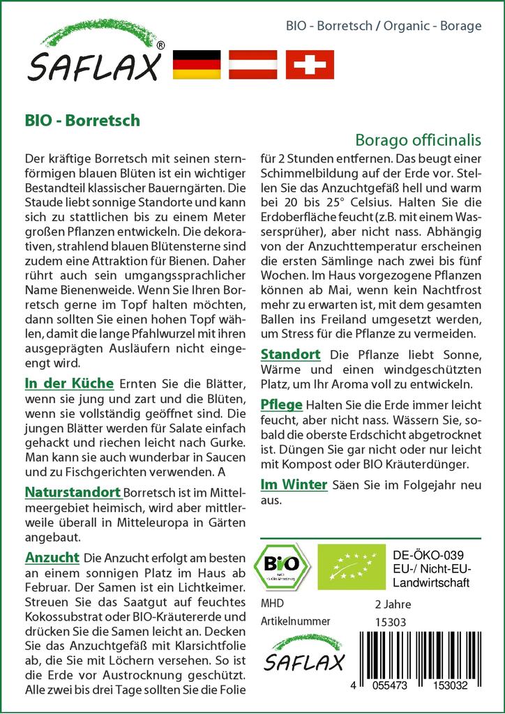 SAFLAX Garden in the Bag - Органический - Бурачник - 40 семян - С субстратом в подходящем стоячем пакете - Borago officinalis