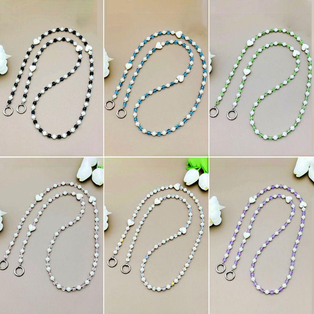 Hanging Decoration Wallet Necklace Chain Pearl Love Bead Phone Anti Loss Lanyard Phone