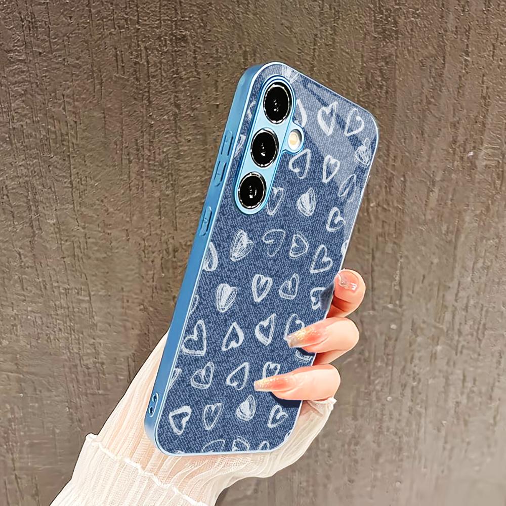 Чехол для телефона с узором в виде маленьких сердечек для Samsung Galaxy S26 S25 S24 S23 S22 FE Ultra Plus Встроенное стекло Ощущение голой панели Мужчины женщины