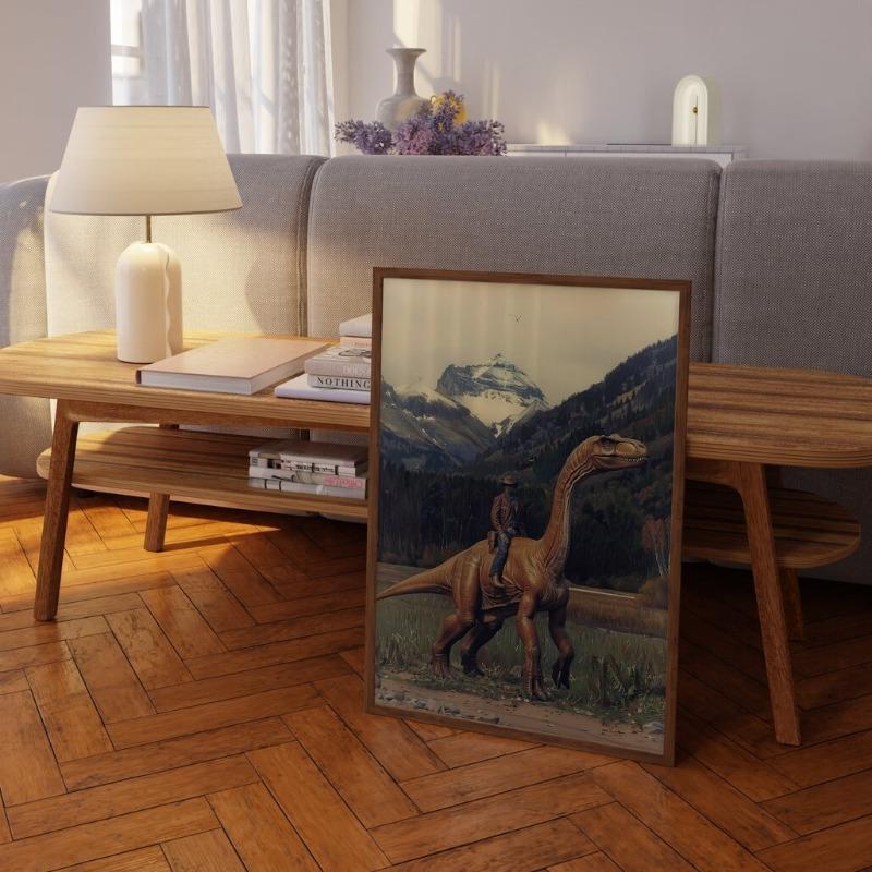 Vintage Dinosaur Cowboy Poster Western Jurassic Dinosaurs Canvas Painting Funny Wall Art for Living Room Home Decor Gift Mural
