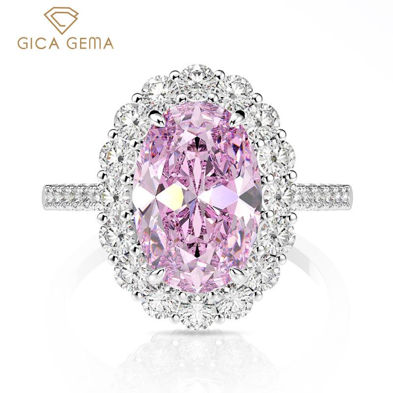 Gica Gema High Carbon Diamond Rings 925 Sterling Silver 8*12mm 3colors Oval Gemstone Unique Design Romantic Fine Finger Jewelry Wedding Party Gifts