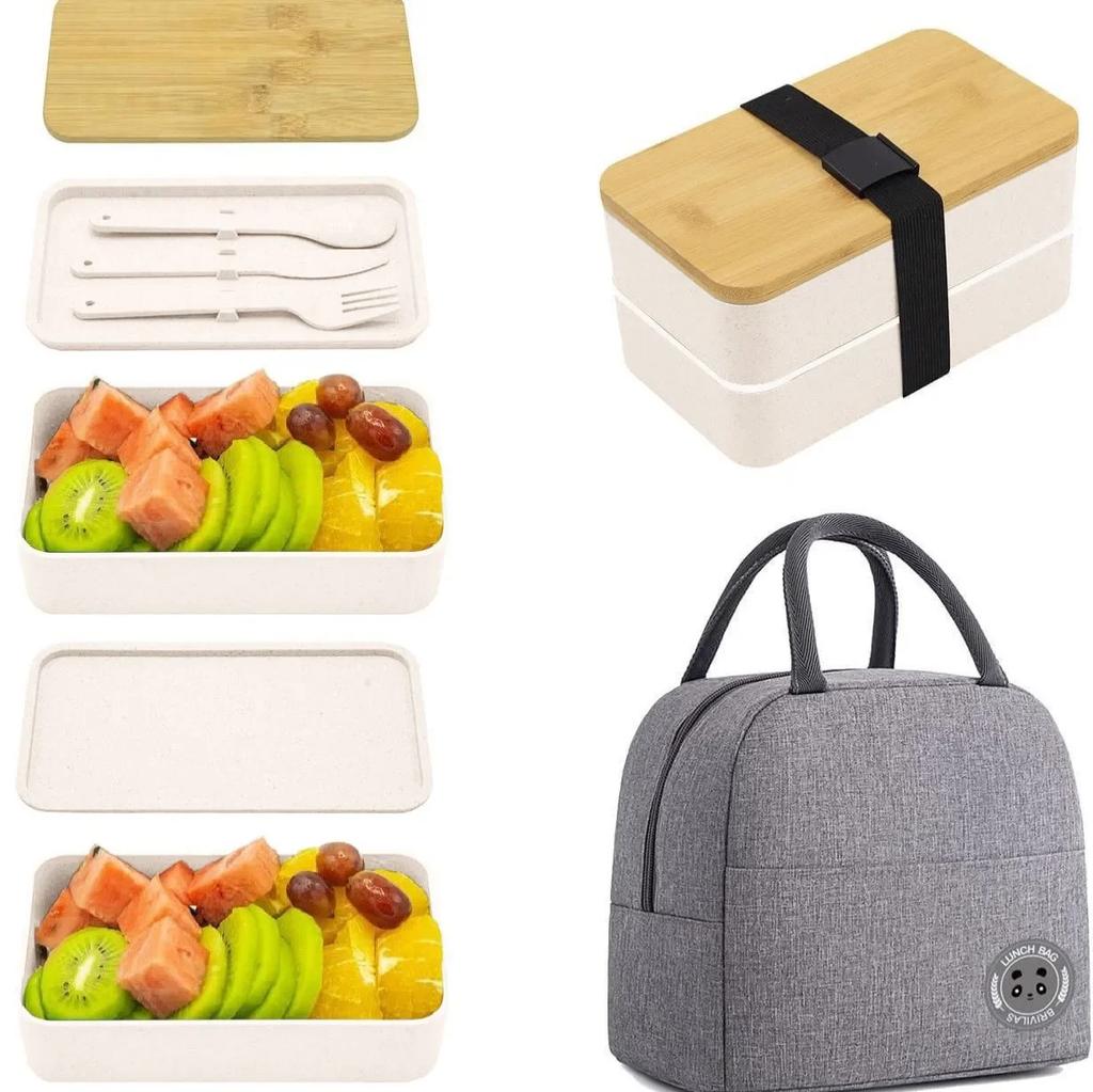 Stackable Bento Lunch Box with Insulated Bag Microwaveable Divided Large Capacity Bento Box for Office Workers and Students