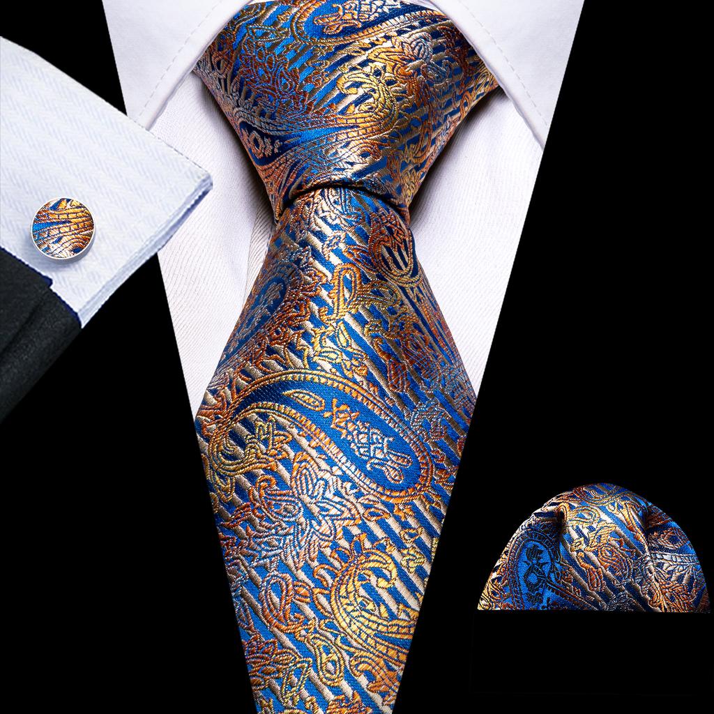 Мужские галстуки с цветочным принтом Barry.Wang, тканые свадебные галстуки с узором пейсли, носовой платок, запонки, формальный повседневный набор