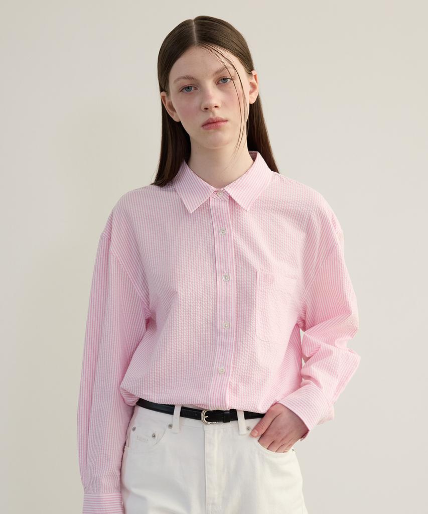 TTUDEMENT (Seersucker) Classic Stripe Shirt Pink