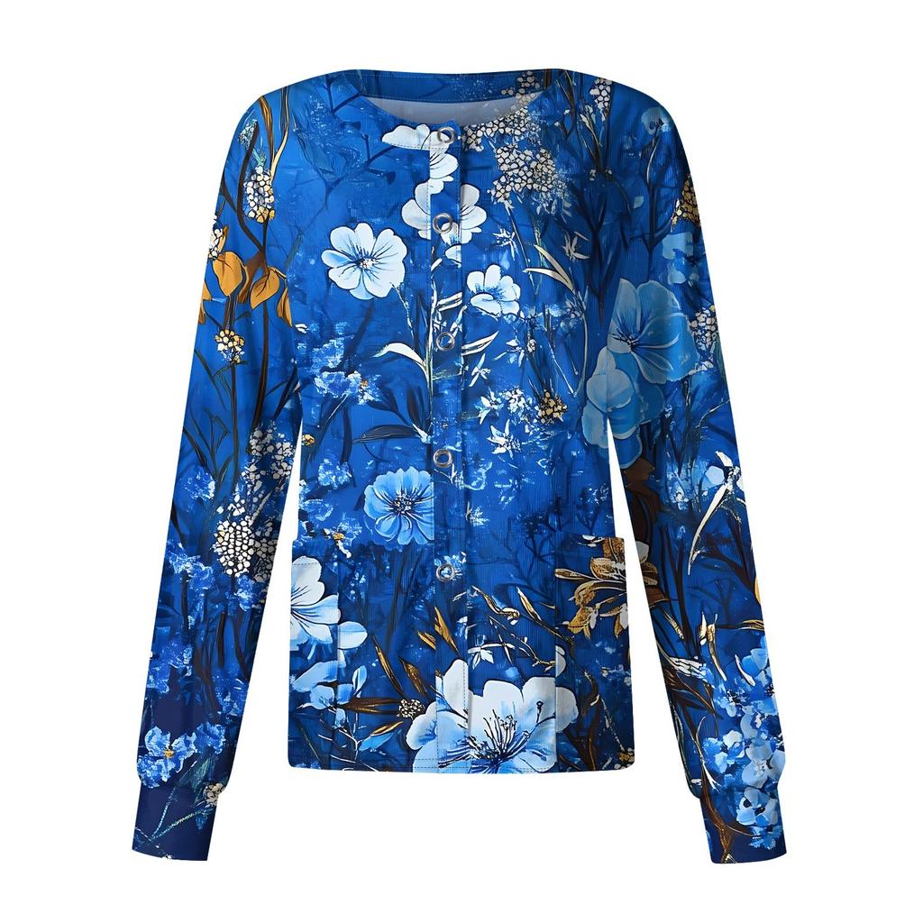 Женский повседневный однобортный однобортный защитная одежда с длинными рукавами и цветочным принтом, кардиган, топ