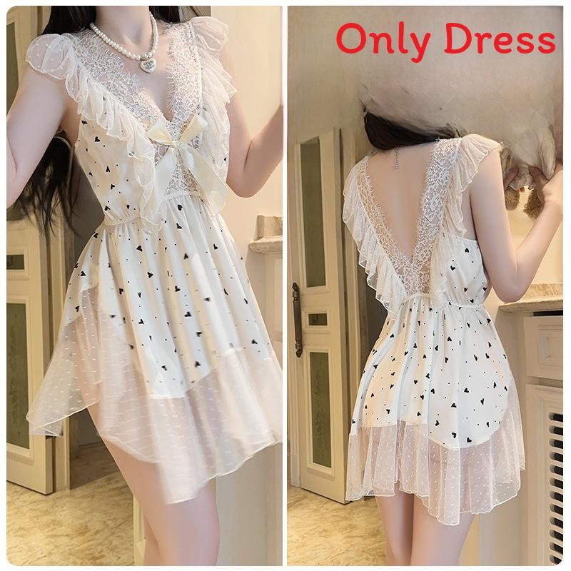 Youth Female Satin Nightdress With Polka Dot Mesh For Home And Hotel