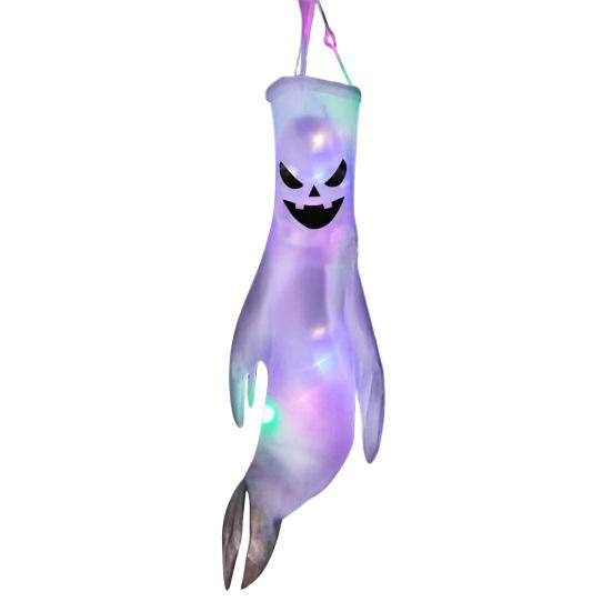 43 Inch Halloween Ghost Windsock Flags with LED Lights Outdoor Hanging Scary Light Up Ghost Wind Socks for Tree Yard Porch Garden Decor