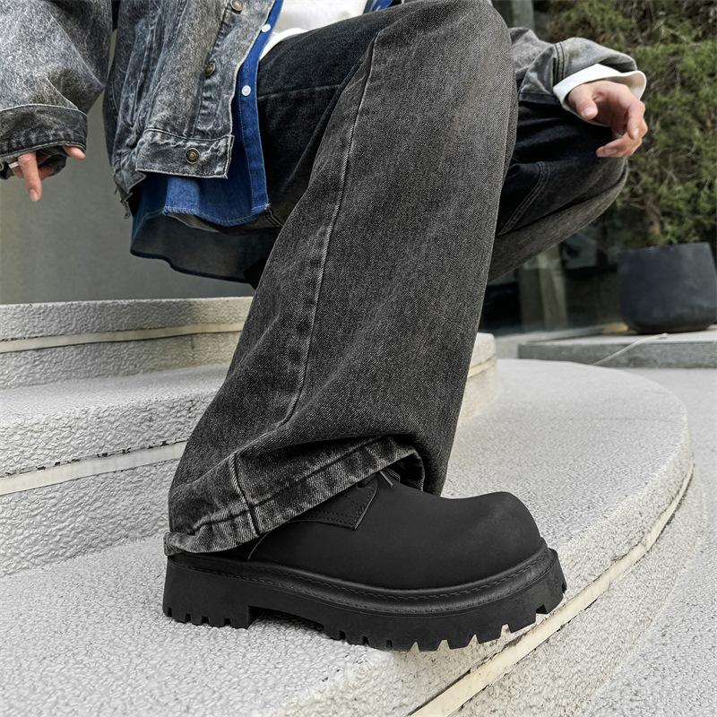 Big Head Derby Leather Shoes Men's Low Top Thick Sole Heightening British Style Youth Casual Leather Shoes Personalized Niche Martin Boots