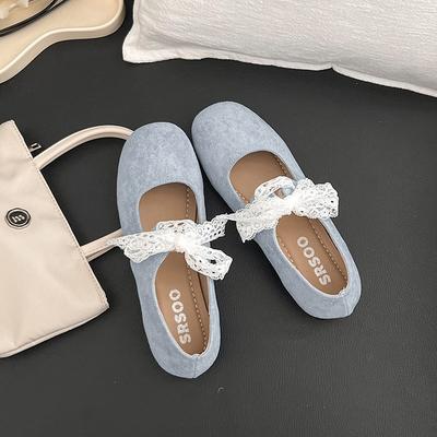 Французский балетный стиль, шнуровка, бант, одинарные туфли, женские, весна и осень 2025, новые, на плоской подошве, милые и симпатичные туфли Мэри Джейн