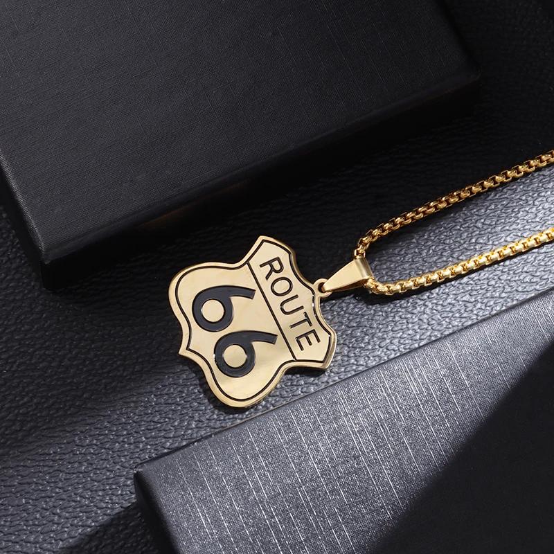 Модный Кулон Route 66 Mother Road Ожерелье из Нержавеющей Стали Мужское Женское Винтажное Гонки на Мотоциклах Вечеринка Украшения