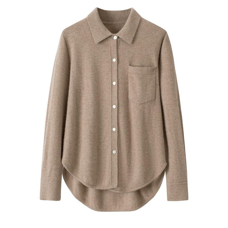 Кардиган из 100% чистого кашемира с расслабленным воротником поло - Свитер средней длины