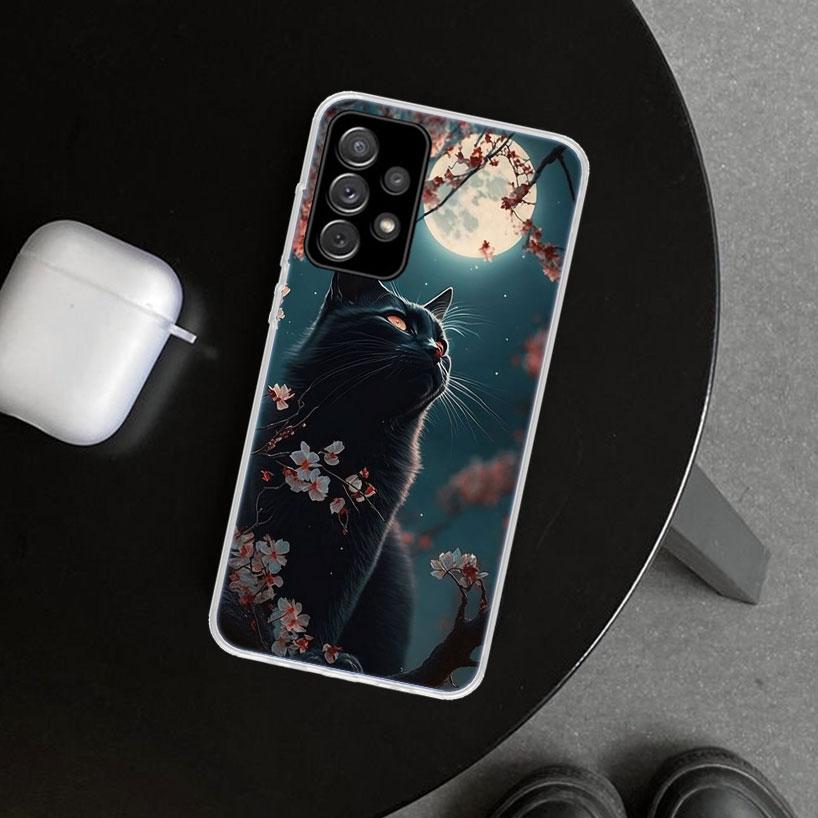 Cartoon Cute Black Cat Phone Case for Samsung Galaxy A17 A16 A26 A36 A56 A57 A37 A15 A25 A35 A55 A14 A24 A34 A54 A13 A23 A33 A53