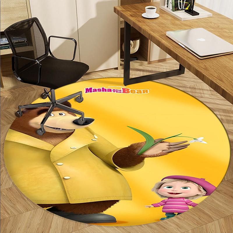Masha and The Bear Pattern Round Rug, Indoor/Outdoor Mat, for Picnic, Gameroom, Bedroom, Office, Living Room, Home Decor Carpet, Birthday Gift