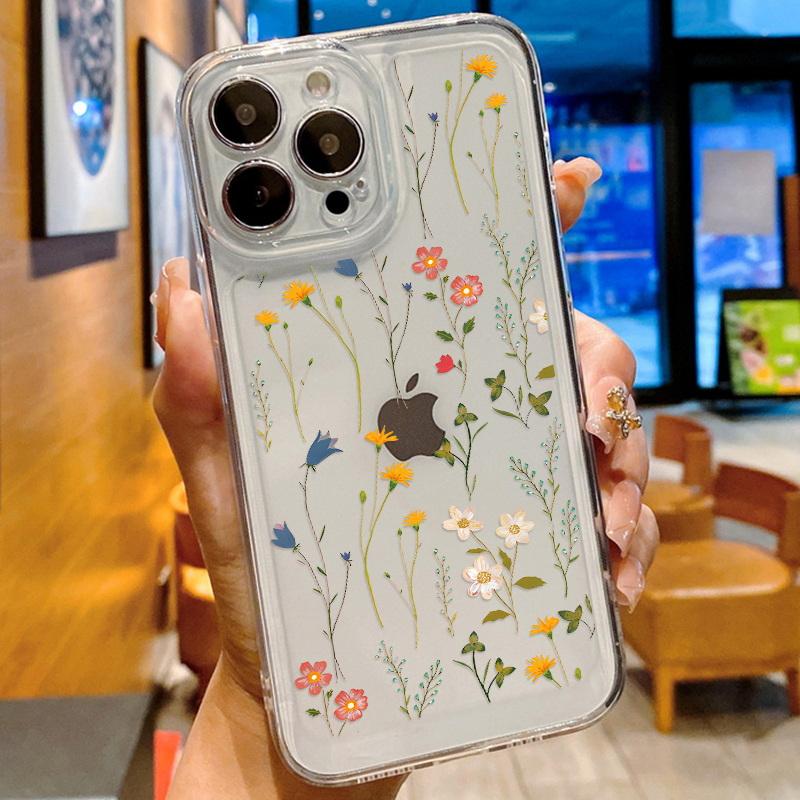 Модный цветочный чехол для телефона iPhone 16 15 14 Pro Max 13 12 11 ударопрочный силиконовый чехол прозрачный чехол