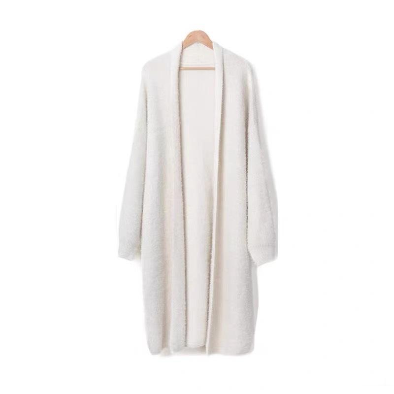 Imitation mink white knitted sweater cardigan coat women's autumn and winter new loose plush long cardigan