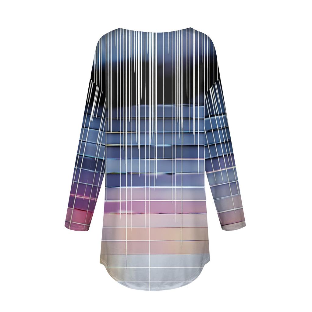 Женская свободная футболка с длинным рукавом с круглым вырезом и принтом, верхний пуловер