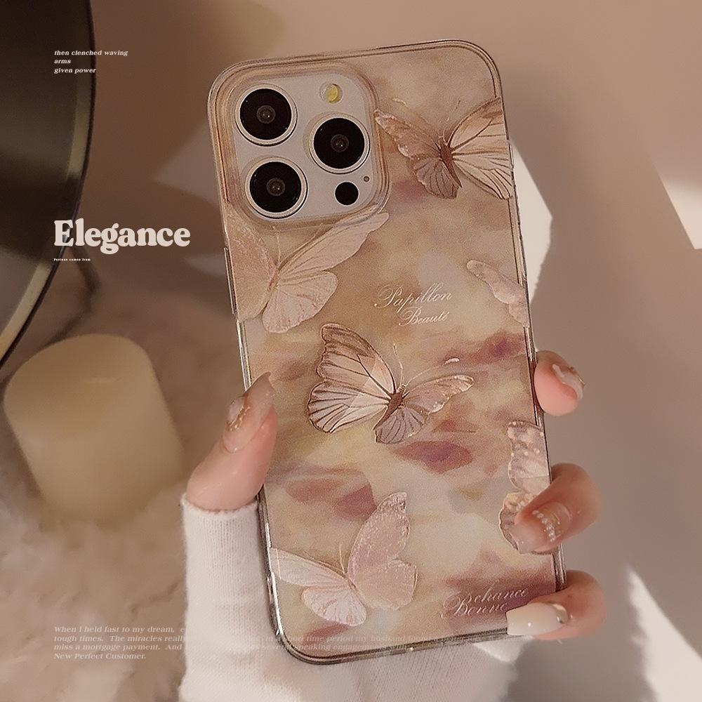 Чехол-мобайл 'Размазанная мечта' с бабочкой, подходит для 16 Apple 15 Прозрачный iPhone 13 Promax Силиконовый 11 Литературный 12