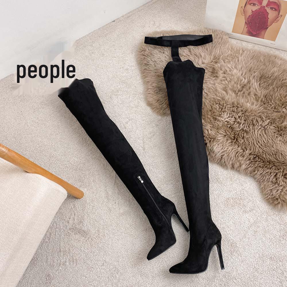 Кожаные сапоги-ботфорты на шпильке с острыми носами – сексуальные высокие сапоги большого размера