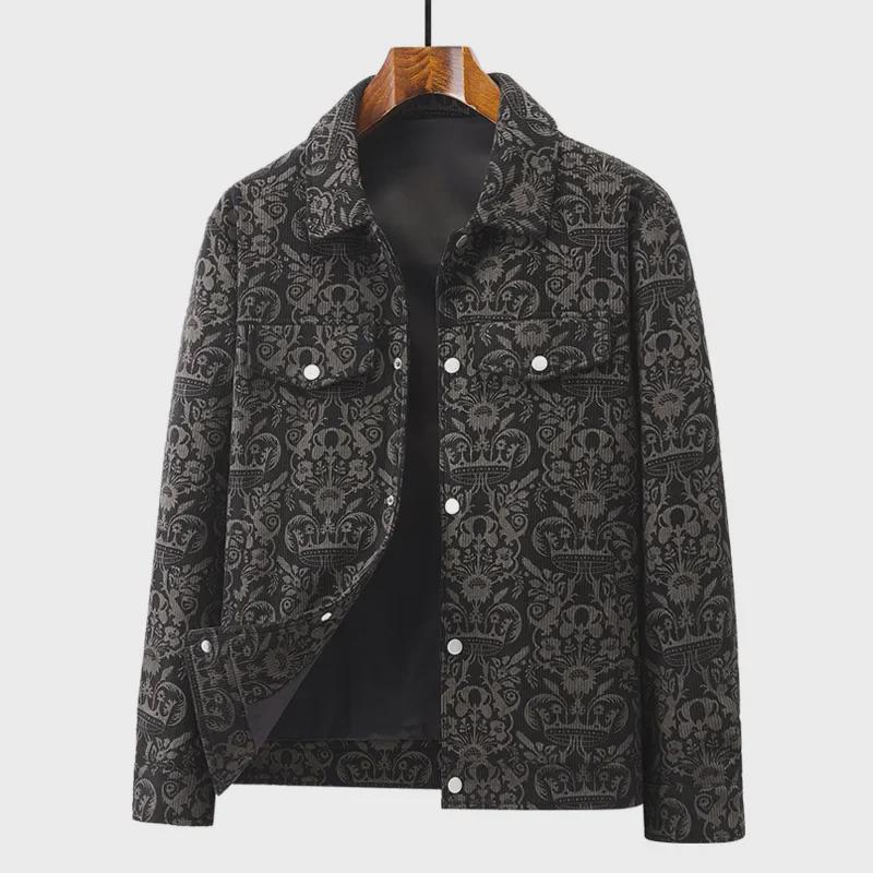 Men's Trendy Corduroy Jacket: Lapel, Full-Print, Spring/Autumn Casual Wear
