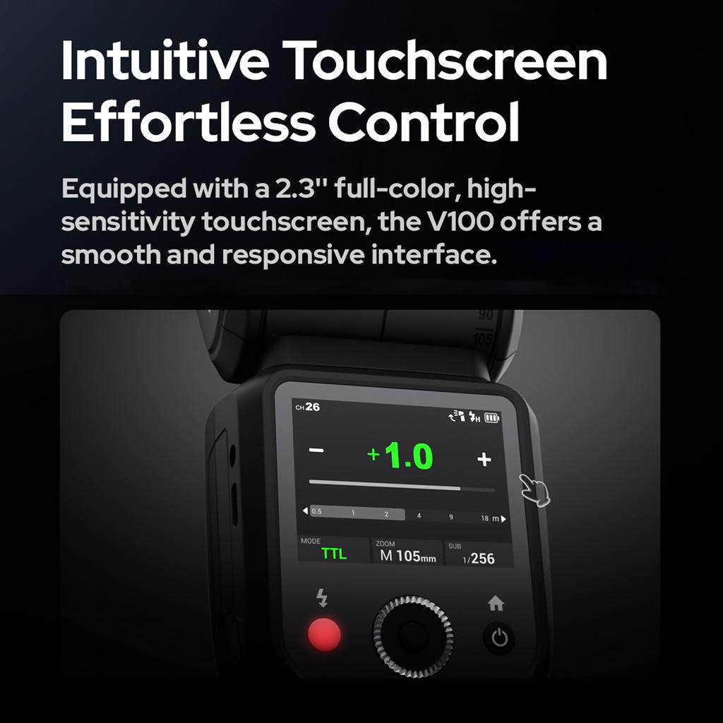 Вспышка для камеры Godox V100 2.4G беспроводная вспышка с круглой головкой накамерная вспышка TTL спидлайт 100 Дж мощность сенсорный экран управления встроенный