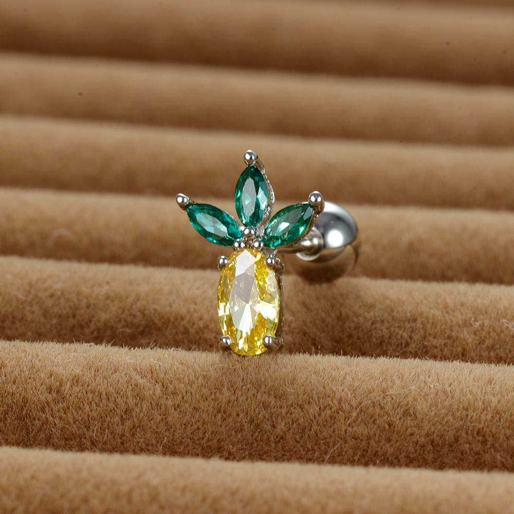 12 Styles Crystal Zircon Mini Fruit Stud Earrings For Women Stainless Steel Trend Ear Cartilage Piercing Korean Jewelry 1PC