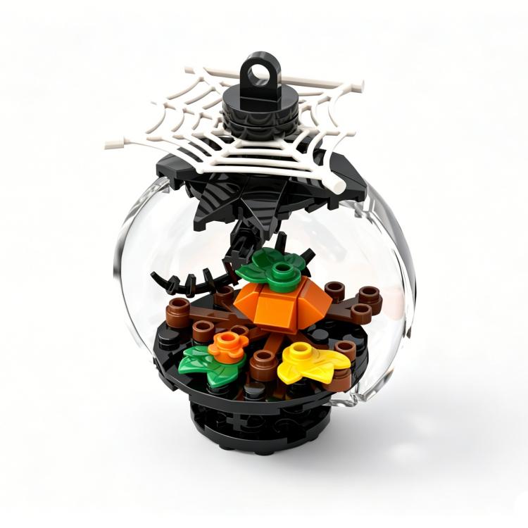 Halloween Building Block Ornament Set 5 Pcs Pumpkin Witch Spider Haunted House Brick Bauble DIY Holiday Hanging Decor Gift