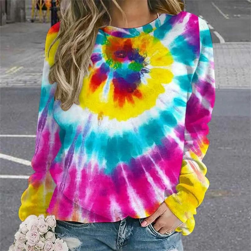 Узор тай-дай с 3D-принтом Толстовка с капюшоном Женская мода О-образный вырез Графические толстовки Женские толстовки Радужное пальто Одежда для девочек Зимняя толстовка