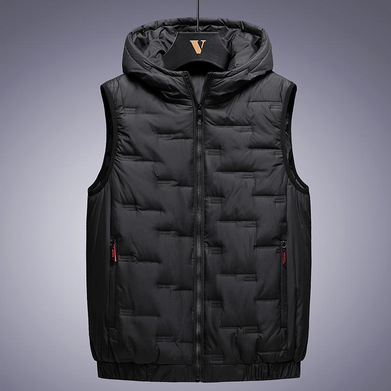 Fat Plus Size Down Cotton Vest Men's Autumn and Winter Hooded Tank Top Loose Size Fat Plus Warm Tank Shoulder Thick Coat