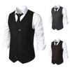 Men Suit Waistcoat V-Neck Sleeveless Striped Print Double Breasted Suit Vest with Patch Pockets Wedding Business Vest
