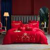 Комплект из четырех предметов с свадебной вышивкой, красное свадебное стеганое постельное белье, свадебное пододеяльник, постельное белье для молодоженов, свадебный комплект из шести предметов из розового нефрита