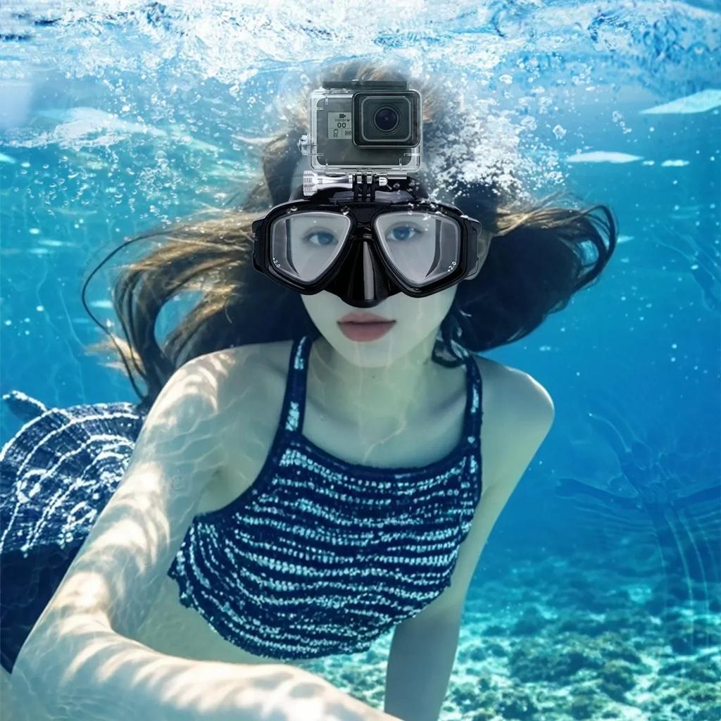 Scuba Myopia Diving Mask Set with Camera mount Tempered Lens Dive Swimming Glasses,Elastic elastic band,Gift Box