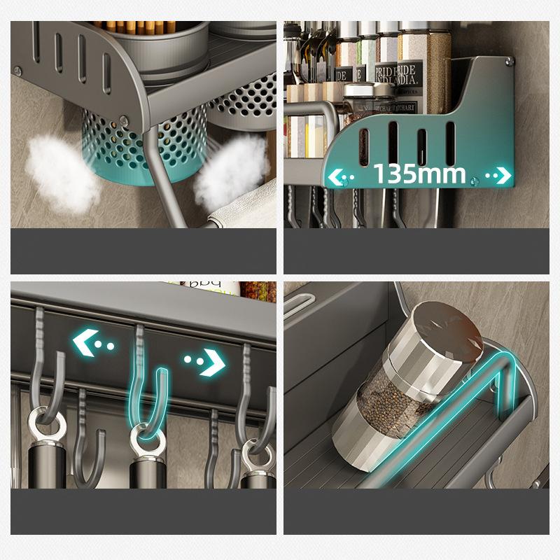 Кухонная полка для хранения без перфорации, многофункциональный бытовой крючок, настенные подвесные палочки для приправ, полка для ножей, принадлежности, подвесная стойка